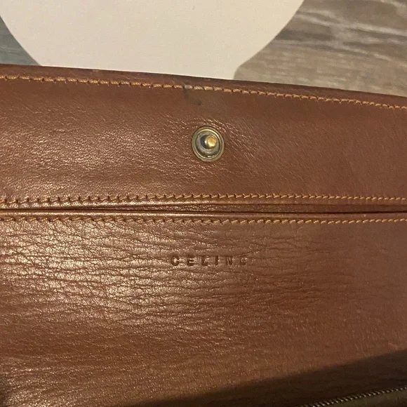 Celine Vintage Macadam Blue Denim Brown Leather Trim Wallet 7.25x4 EUC - Picture 10 of 15